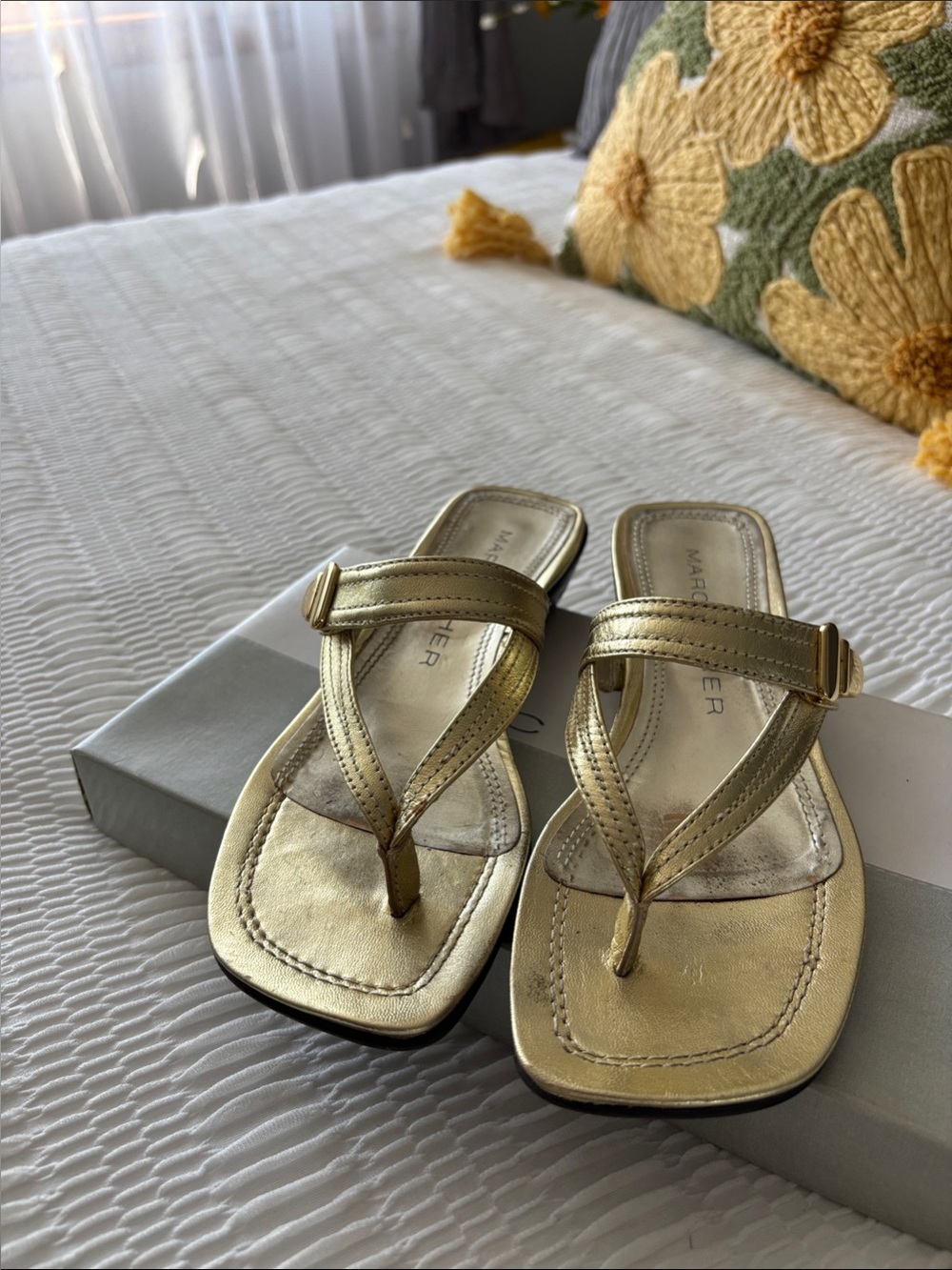 Marc Fisher Metallic Gold Thong Sandals